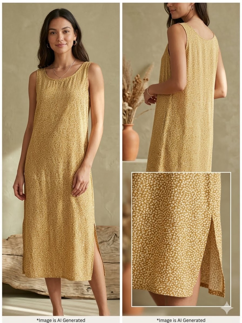 Vintage Karin Steven’s 90s mom  Mustard Floral Y2K Slip Dress